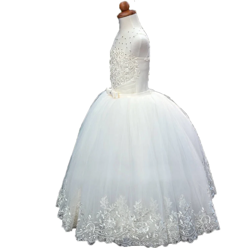 

White Ball Gowns for Kids Fluffy Girls Party Dress Corset Girls Bridal Dress 9 Lace Tulle 2019 Flower Girl Dresses for Weddings
