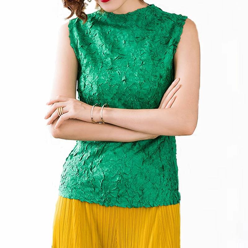 Фото Женская футболка changplave летняя коллекция плиссированная с воротником-стойкой
