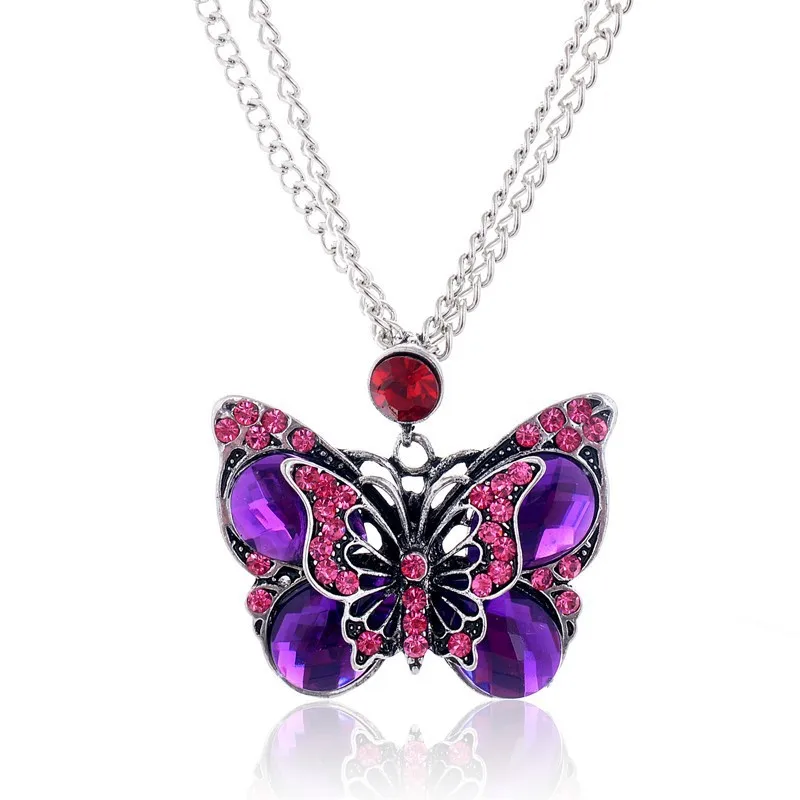 Download Delicate Purple Crystal Butterfly Necklace Fashion Vintage ...
