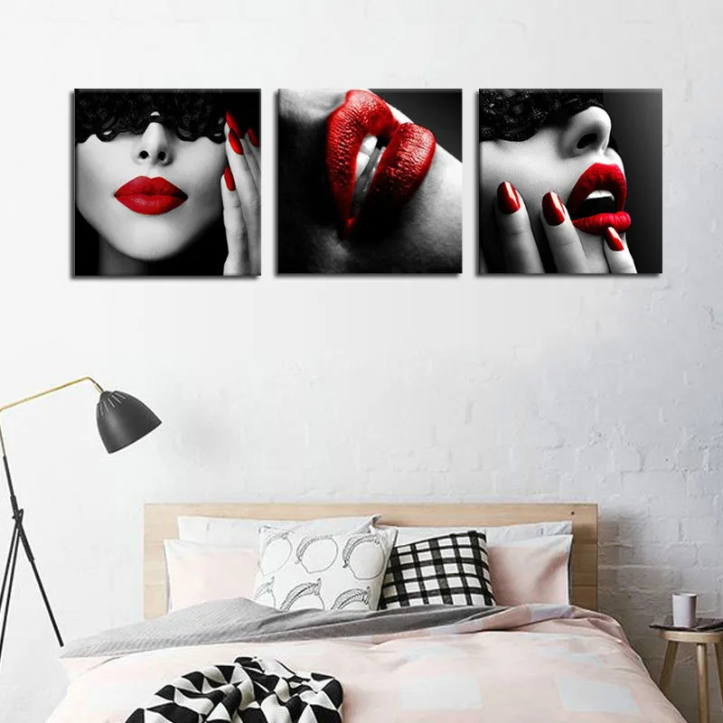 Woman Sexy Red Lips Poster Wall Art Canvas Painting Nordic Wall Pictures for Living Room Bedroom Decor Picture Beauty Art Print