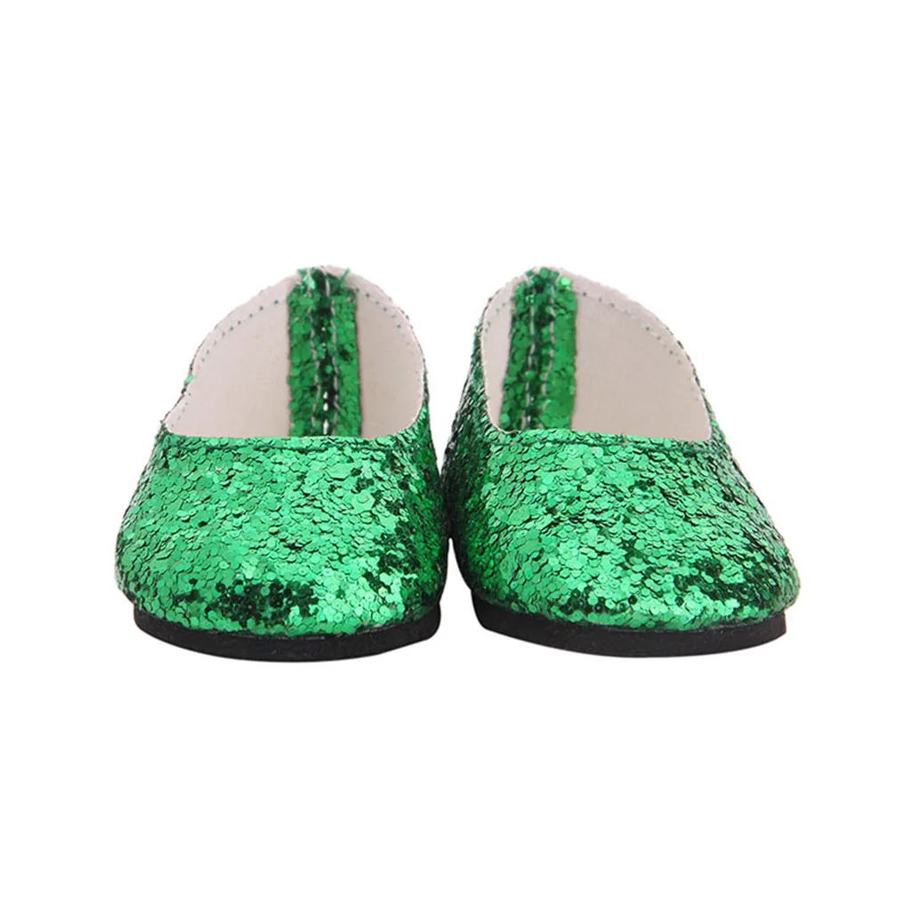 Lovely Handmade Sequins Shoes for   18inch Doll Dress up Accessories Green