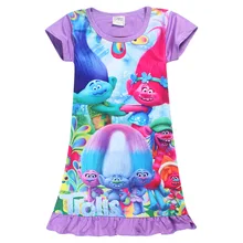 2017 New Silk Trolls Kids Dress For Baby Girls Summer 3D Printing Short Sleeve O Neck Moana Children Girls Dress for toddlers