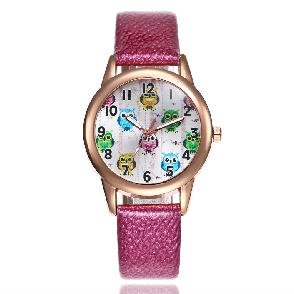 Kids Watch Fashion Cute Cartoon Owl Leather Strap Wristwatch Simple Digital Girl Boy Watch Child Quartz Watch