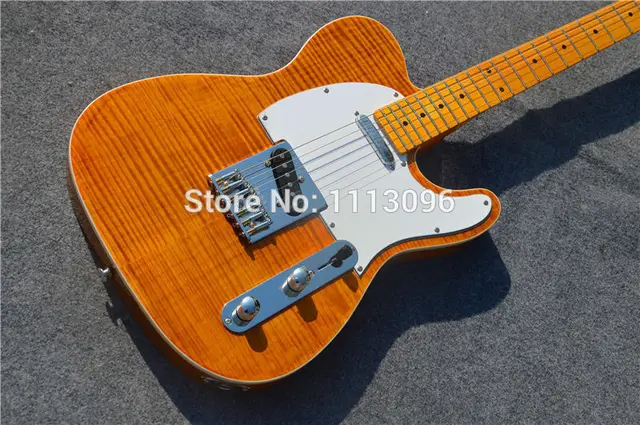 Cheap Electric guitar Free shipping wholsale guitar/TL guitarra/yellow color /with maple flame top oem electric guitar/guitar in china