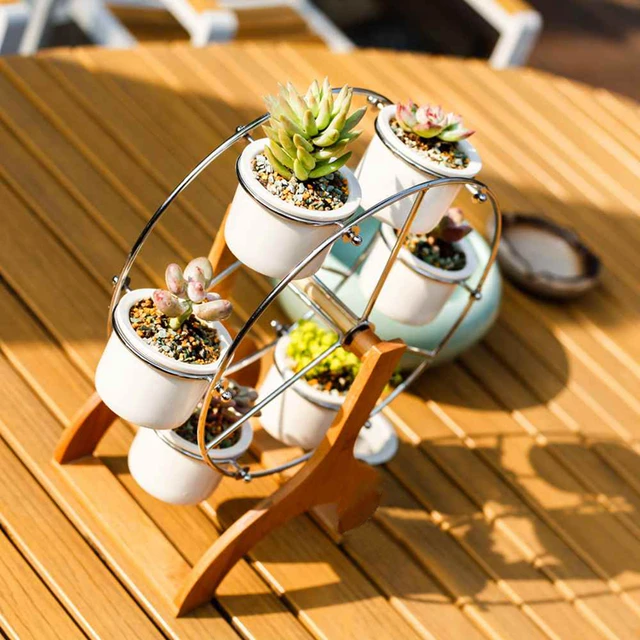 Set of Ferris Wheel Flowerpots White Ceramic Garden Decor Planters Succulent Planter Pots 6 Mini Bonsai Panters