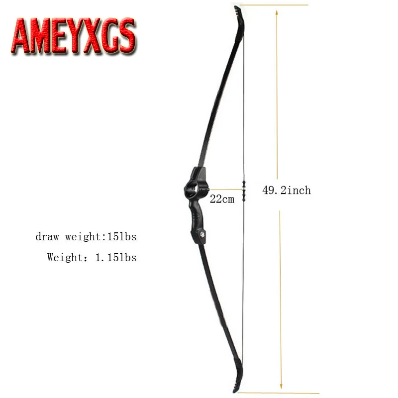 15lbs Archery Black Children Recurve Bow With 49.2 inch Draw Length