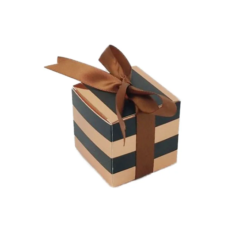 Розовая Золотая полосатая Подарочная коробка, квадратная картонная коробка, коробка для торта для свадьбы, дня рождения, вечеринки, украшения для дома