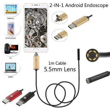 

JCWHCAM 1/2/5/10M Cable 5.5mm USB Endoscope Camera Waterproof USB Wire Snake Tube Inspection Borescope For OTG Android Phone