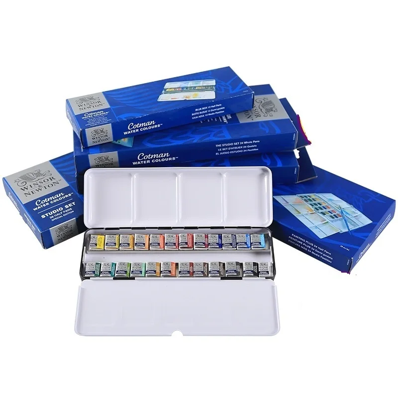 WINSOR & NEWTON Cotman 8/12/24/36/45 Цвета полукювет Твердые акварельные краски комплект пигмент