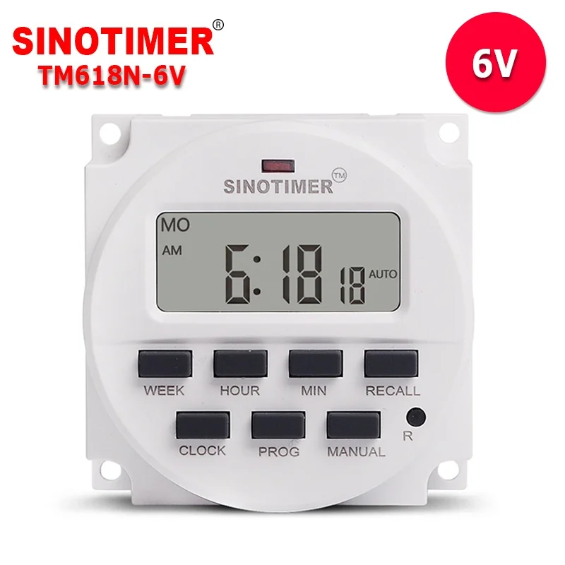 6V DC Timer Switch 7 Days Programmable Time Relay with 12/24hr Format Clock Display BIG LCD 1.6 Inch Recharge Battery Inside