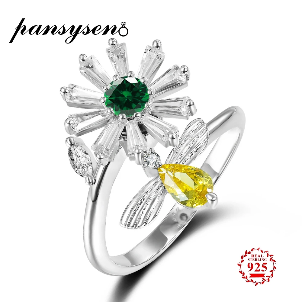 

PANSYSEN Real 100% 925 Silver Jewelry Adjustable Open Rings Women's Citrine Party Anniversary Fine Jewelry Ring Birthday Gifts
