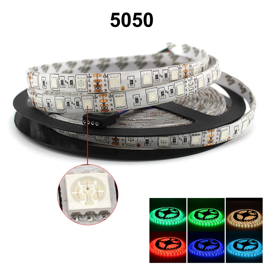 5050 LED Strip RGB / RGBW / RGBWW 5M 300LEDs Neon Tape Light+ 2.4 G Remote Controller+ DC 12V 3A Power Adapter