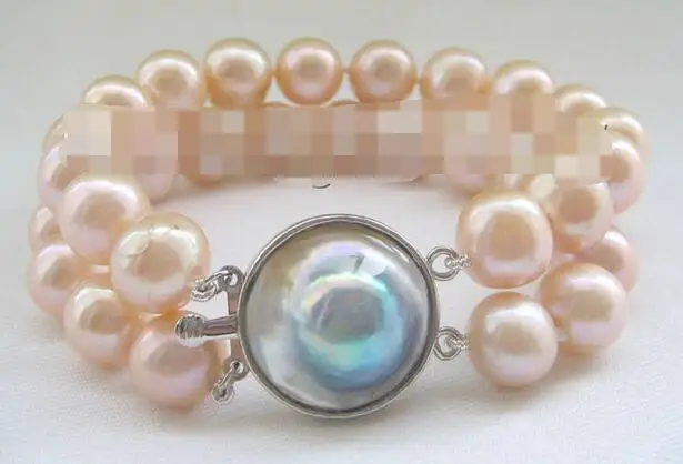

1814 2row natural pink round freshwater pearl bracelet-