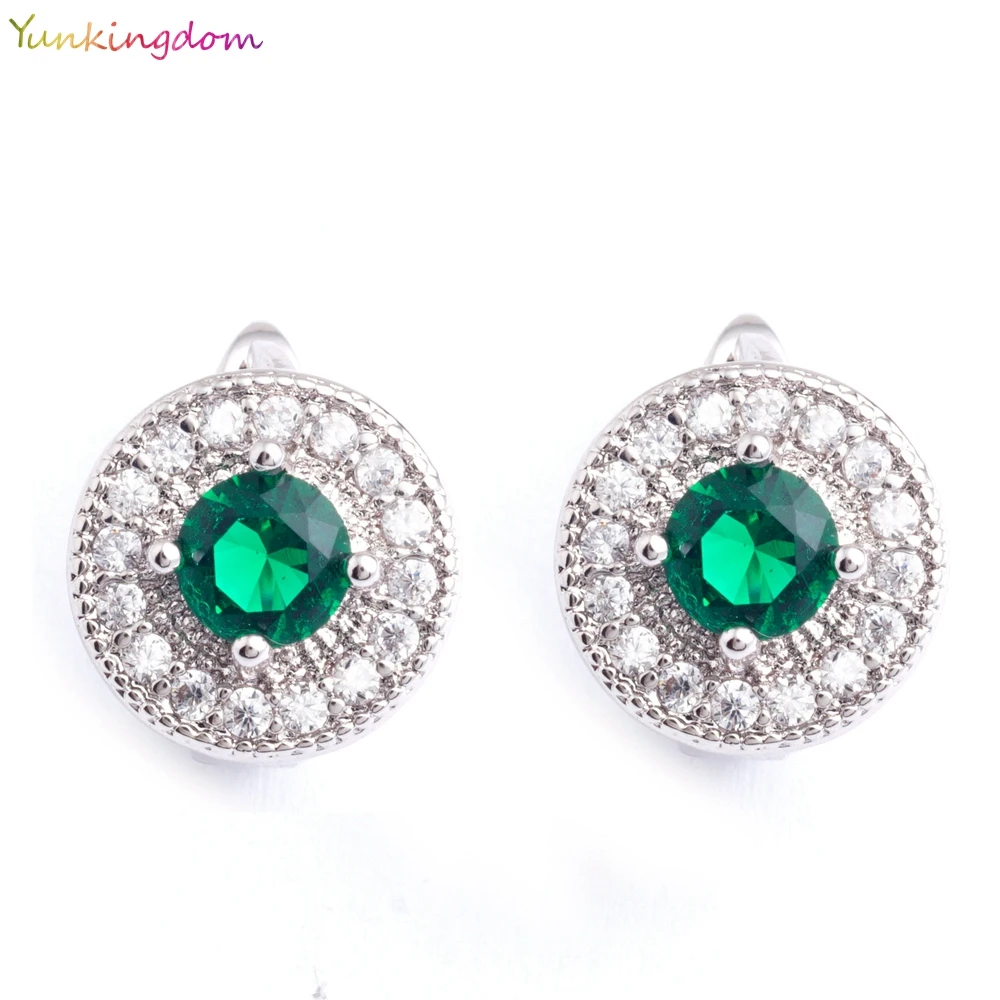 

Yunkingdom top quality earrings green Cubic Zirconia silver color Anniversary earrings for women K1416