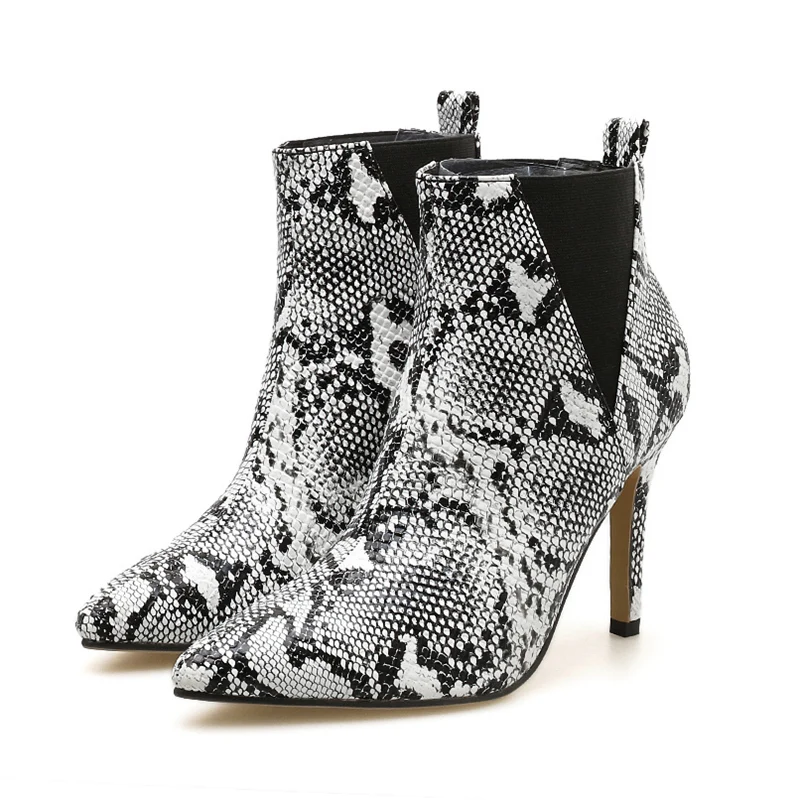 

2019 Women 9.5cm High Heels Fetish Stripper Knight Boots Chelsea Heels Ankle Short Boots Scarpins Stiletto Serpentine Shoes