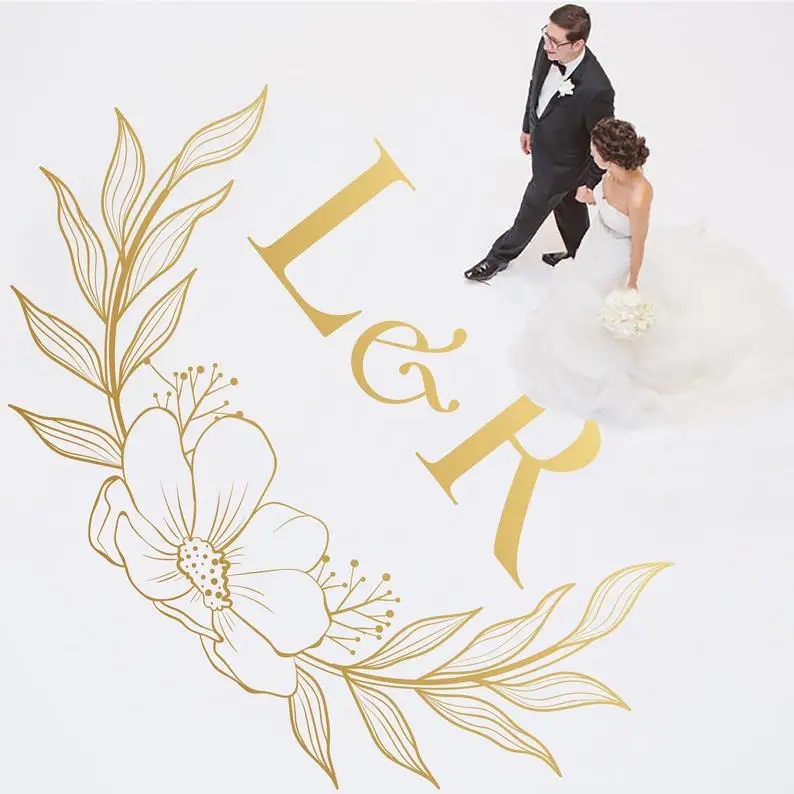 

Floral Wedding Floor Stickers Custom Initial Letters Vinyl Decal Marriage Ceremony Decoration Party Dance Floor Sticker AZ845