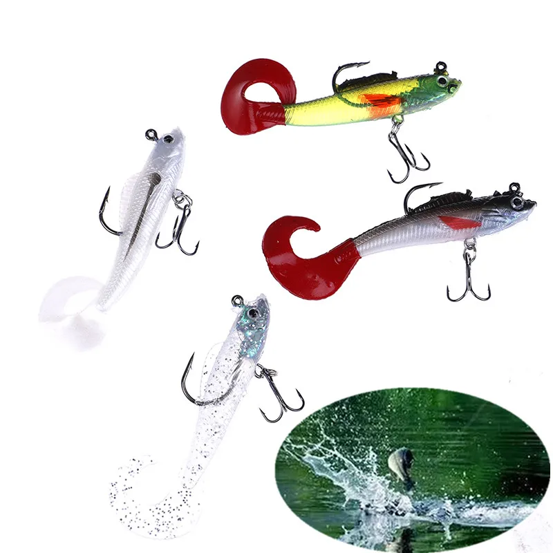 3D Eyes Lead Fishing Lures With T Tail Soft Fishing Lure Single Hook Baits Artificial Bait Jig Wobblers Rubber 95cm/9.5g