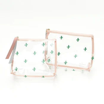 

Portable Waterproof Transparent Makeup Bag Cactus Ice CreamTravel Makeup Bags Organizer Portable Toiletry Wash Bag Handbags Case