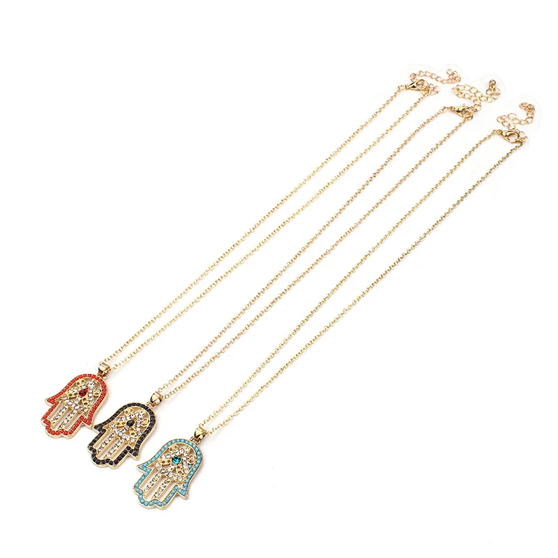 Женское ожерелье с подвеской Хамса кристаллами|necklace jewelry|gold necklacehamsa hand pendant |