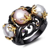 DC1989’s Especial Mujeres Anillos de Perlas Negro y Chapado En Oro de Agua Dulce Perla Amatista Cubic Zircon Ajuste Único de La Moda (ZR14143)