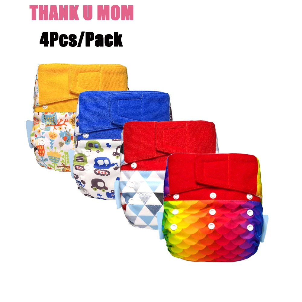 4Pcs Hook Loop OS Cloth Diaper Baby Pocket Diapers One Size Fits all