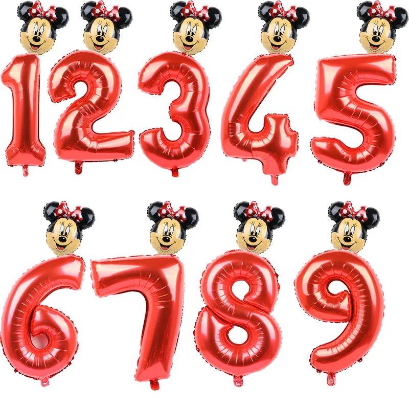 32 дюйма розовые, золотые, серебряные фольгированные шары с цифрами Корона Микки воздушный шар "Минни" фигурка От 1 до 5 лет для мальчиков и девочек на день рождения