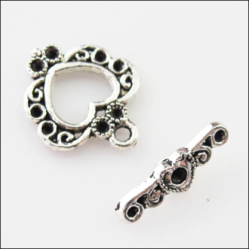 

New 6Sets Tibetan Silver Lovely Heart Circle Bracelet Toggle Clasps Connectors