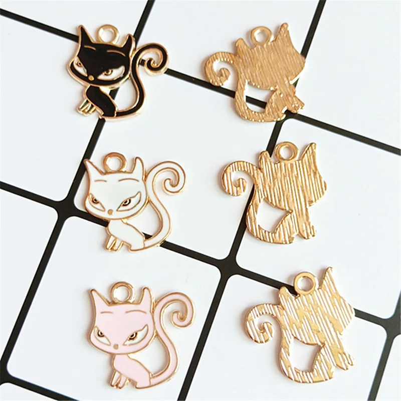 

10Pcs/Lot Enamels Zinc Alloy Cat Earring Charms DIY Handmade Making Hair Necklace Jewelry Pendant Material Accessories 2019 New