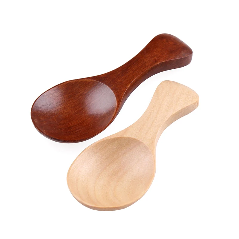 4Pcs Kitchen Mini Wooden Spoon Small Short Handled Sugar Spice Condiment Spoon Tea Coffee Scoop, Wood Kids Spoon Baby Feeding Tableware (4)