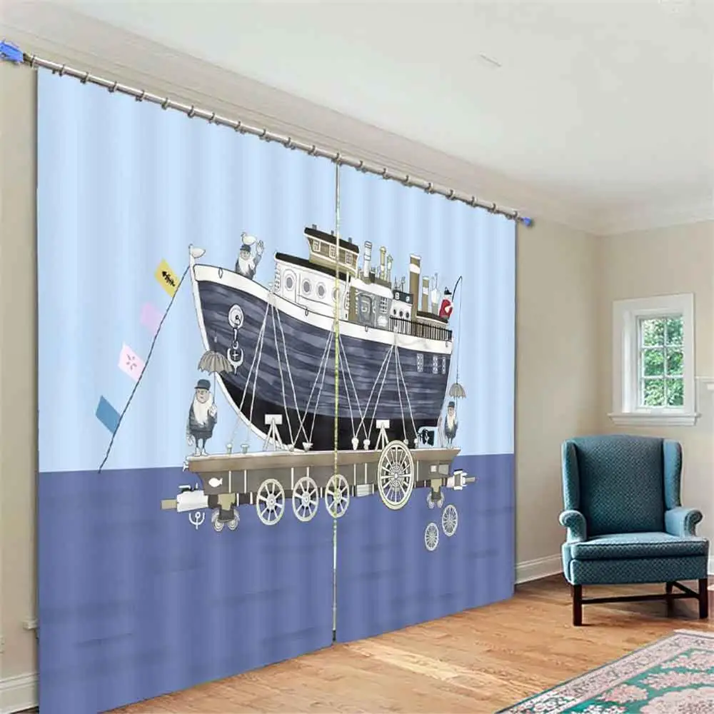 

Cartoon children's ship illus 3D Window Curtains Living Room bedroom Drapes Rideaux factory Customized size shower Shading cloth