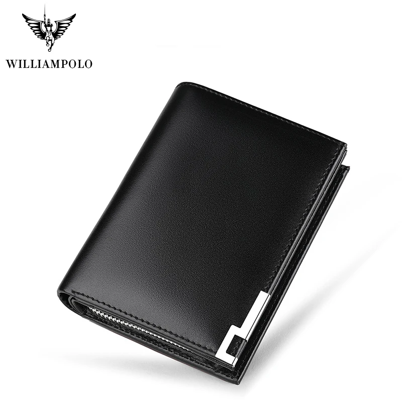 

WILLIAMPOLO Men Short Wallet Genuine Leather Male Wallet Cowhide Multislot Man Card Holder Coin Pocket High Quality Wallet