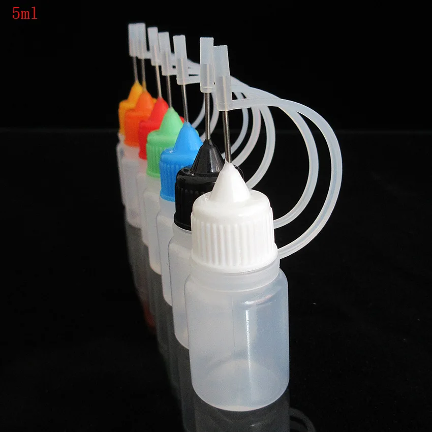100 шт оптовая цена пластиковые бутылки LDPE 5 мл сжимаемая капельница иглы Топ винт