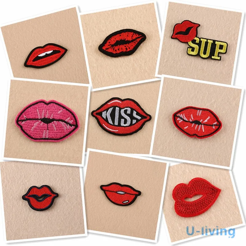 1pcs Mix Red Lips Embroidered Patch For Clothing Iron On Sew Applique