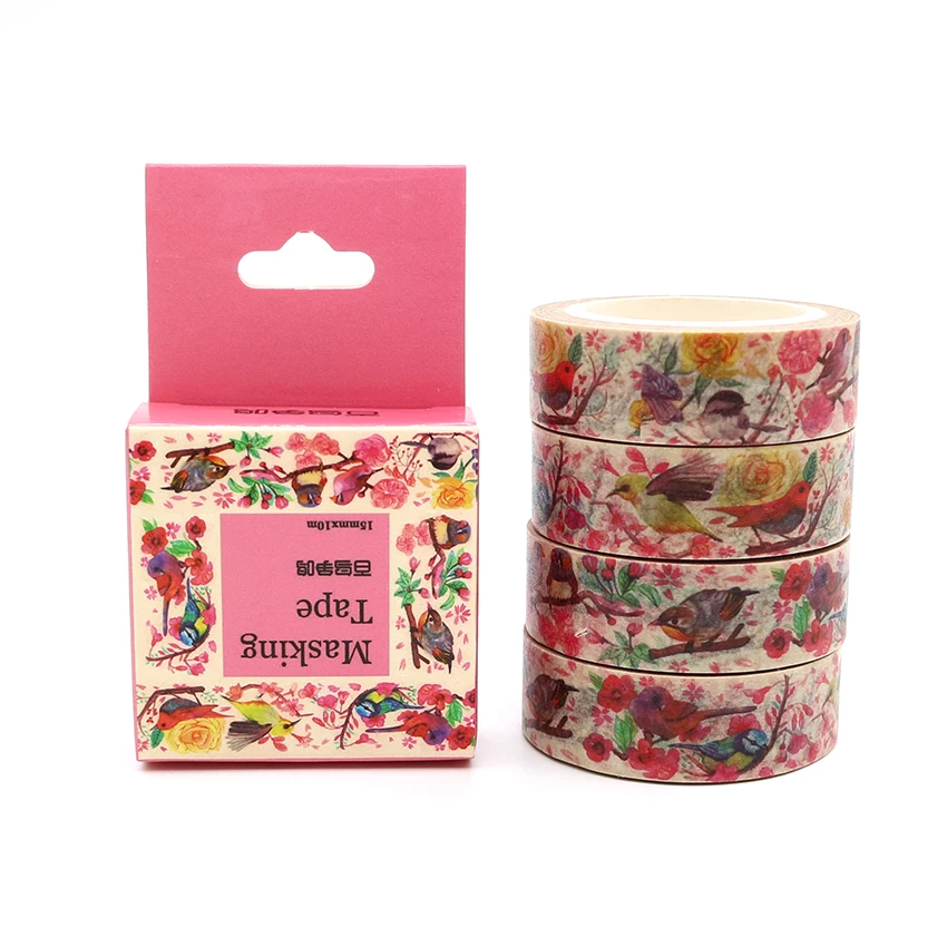 

Box Package Birds Contend Washi Tape Adhesive Stickers Flower Pattern Masking Tape Cheap Price Decorative Tape 10m*15mm
