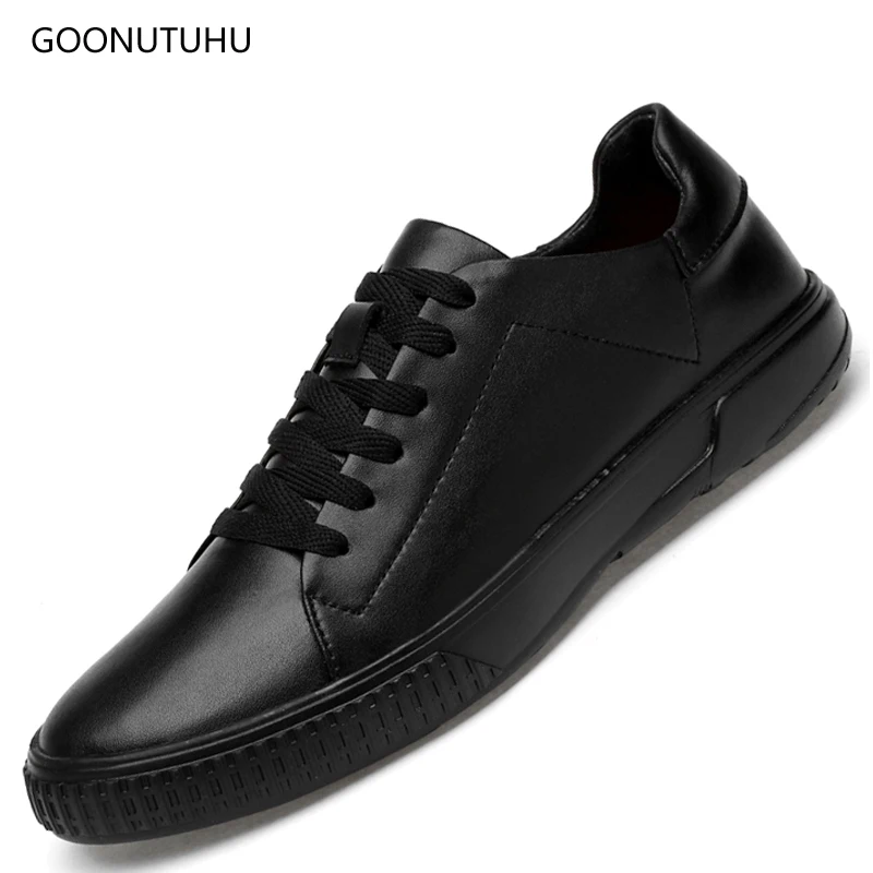 

2019 new men's shoes casual leather breathable spring autumn black & white shoe man urban young students platform shoes for men