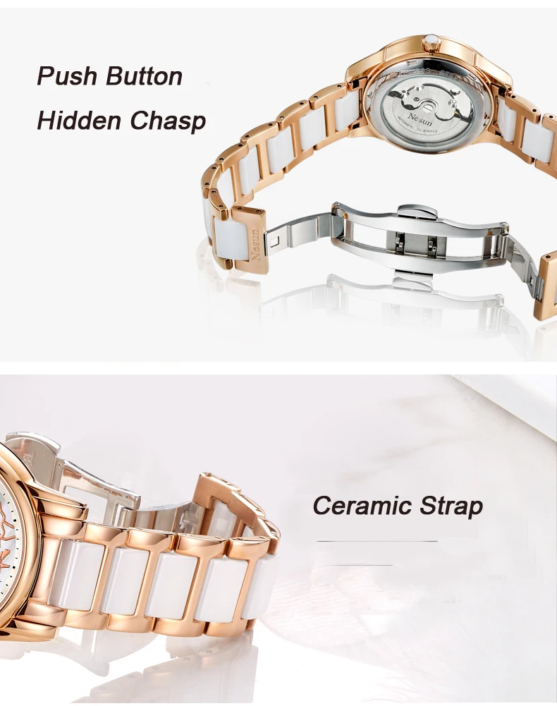 Швейцарские часы женские роскошные брендовые японские кварцевые NESUN женские часы сапфир Relogio Feminino керамические наручные часы N9072-4