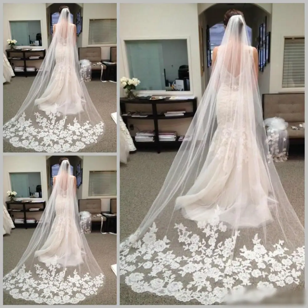 

3 M White Ivory Cathedral Length Lace Edge Bride Wedding Bridal Long Veil + Comb