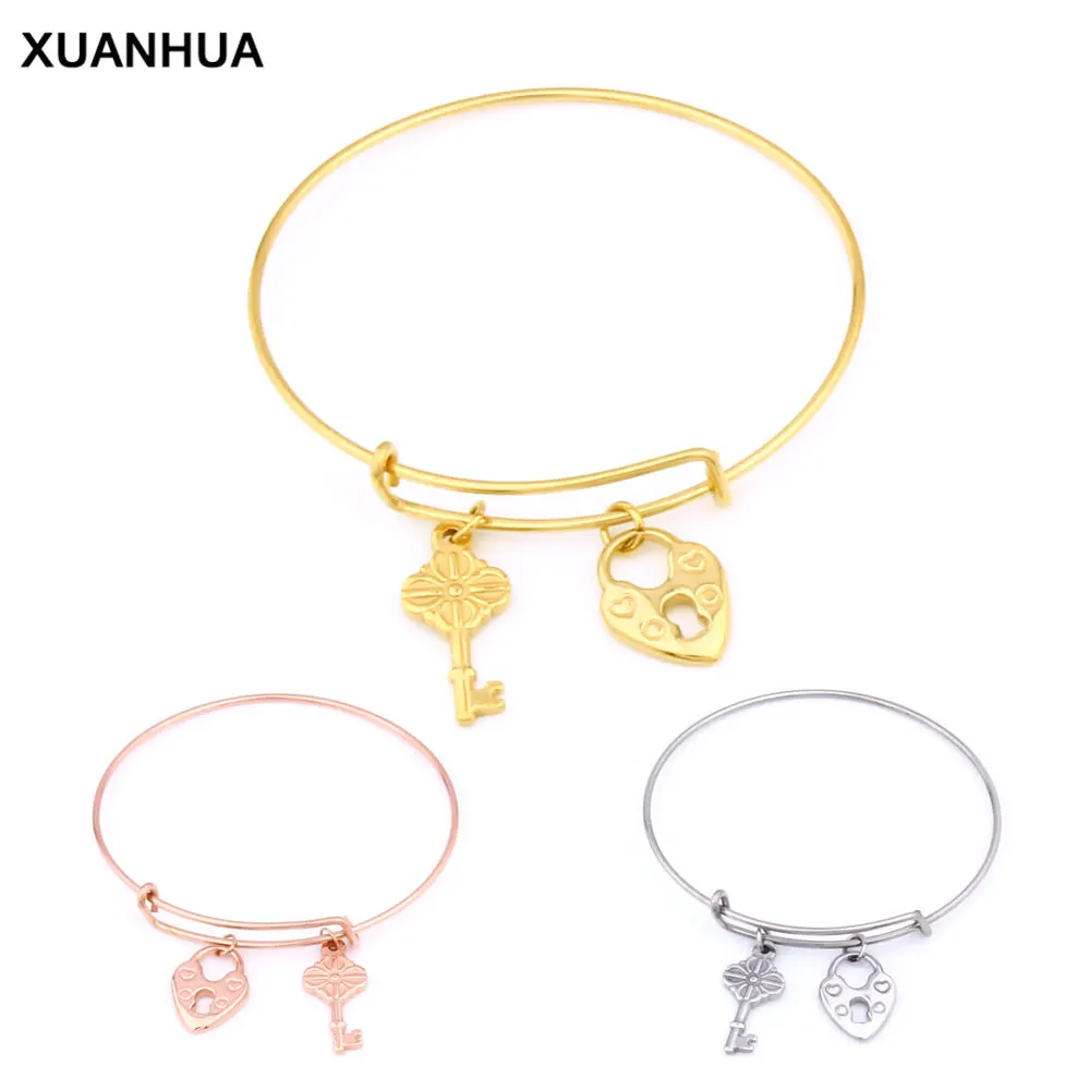 

XUANHUA Bracelets Bangles Key Heart Lock Cuff Bracelets For Women Stainless Steel Bracelet Accessories Jewellery Indian Bangles