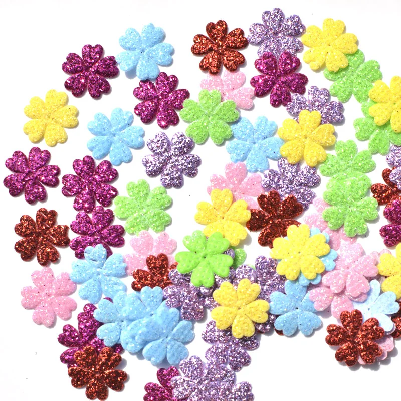100 шт. разноцветные, блестящие милый цветок ткань нашивки из фетра аппликация для DIY Швейные принадлежности детей аксессуары для творчества K18
