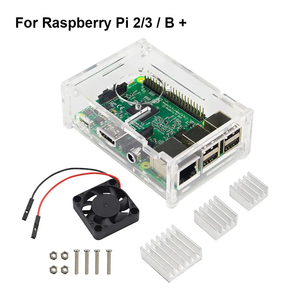

Transparent Acrylic Case Cooling Fan Set Heat Sinks For Raspberry Pi 2/3 / B + For PC Computer