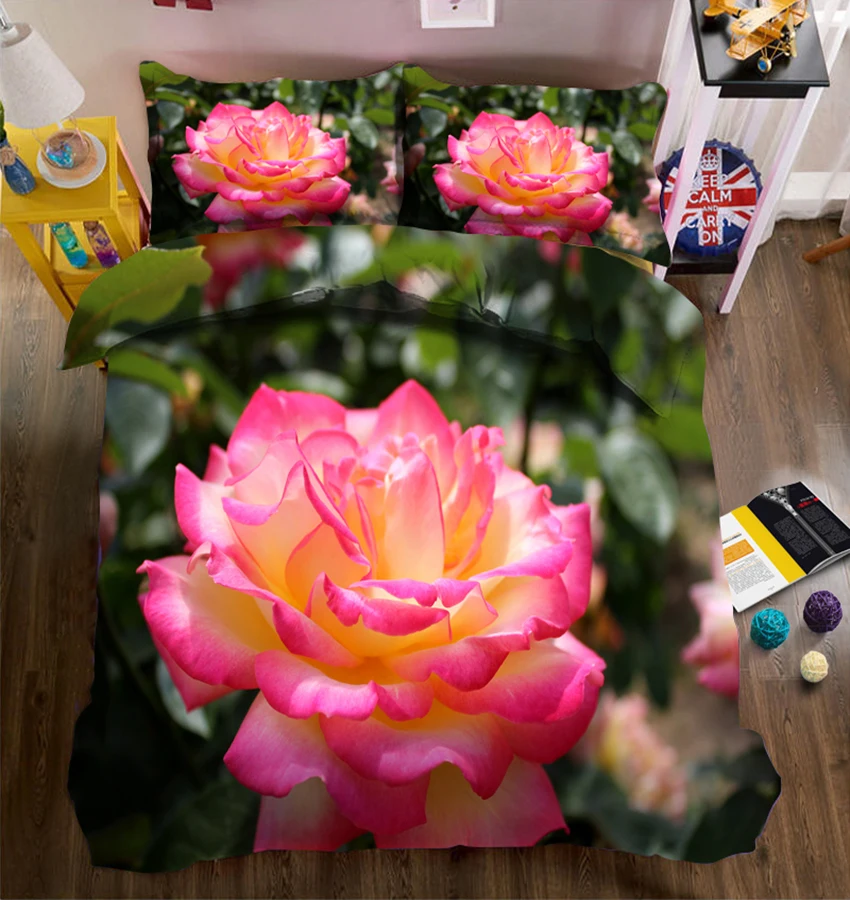 buy pink flower 3D bedding set bedsheet Pillowcase Duvet bed cover Twin king size Queen Bed Linen Home Textiles decorate