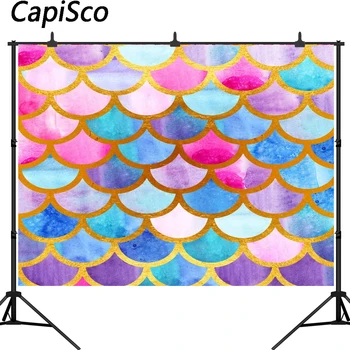 

Capisco Mermaid birthday Party Colorful Fish Scales Photography Backgrounds Customized Photographic Backdrops Photo Studio