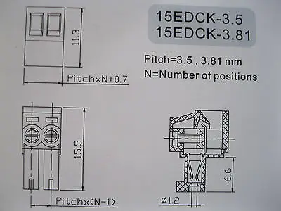 12 шт. Клеммная колодка Разъем 3.5 мм 2 Pin/путь Зеленый вставные Тип