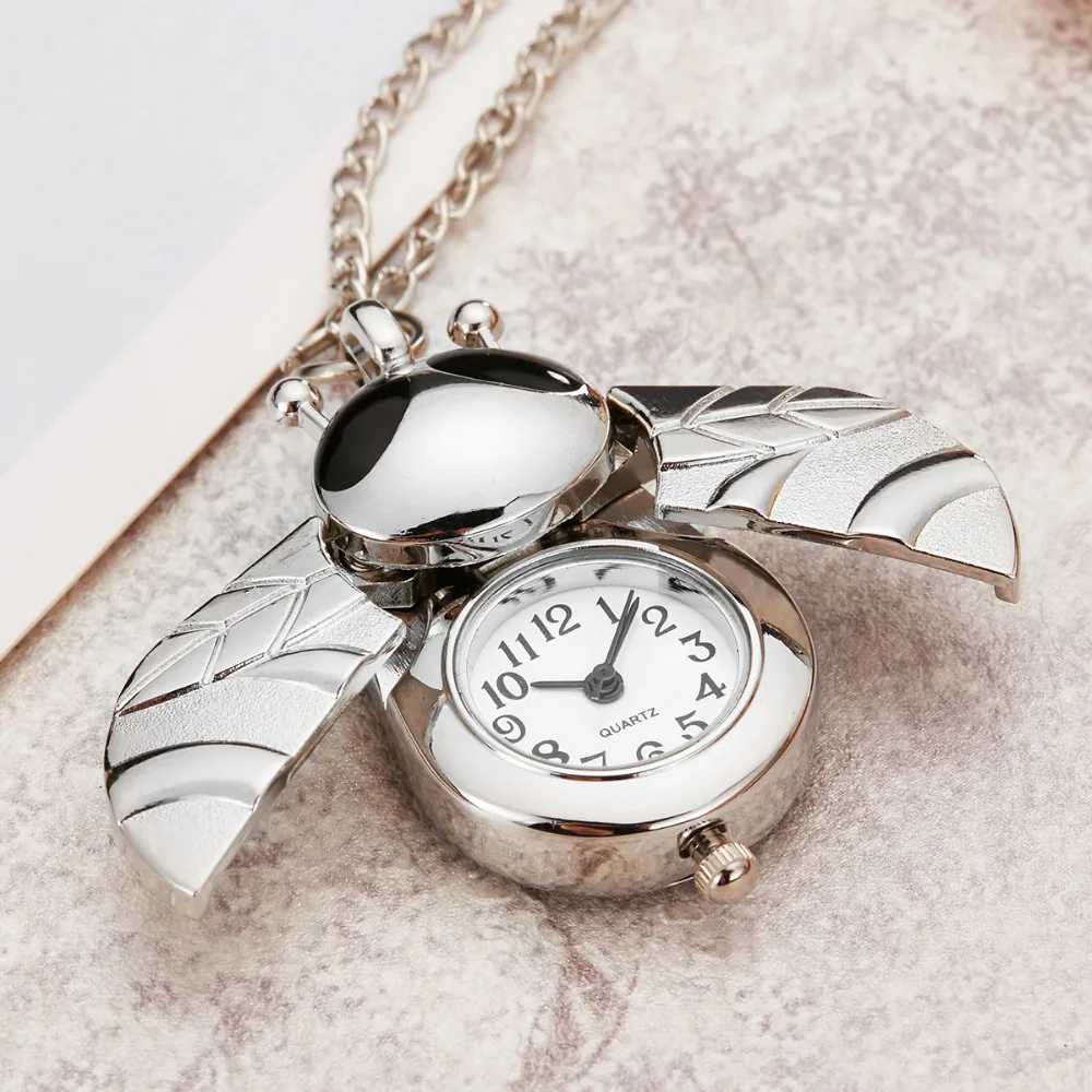 Уникальные серебряные кварцевые карманные часы креативные Beetle брелок Ожерелье Подвеска Модные женские мужские карманные часы подарки relogio