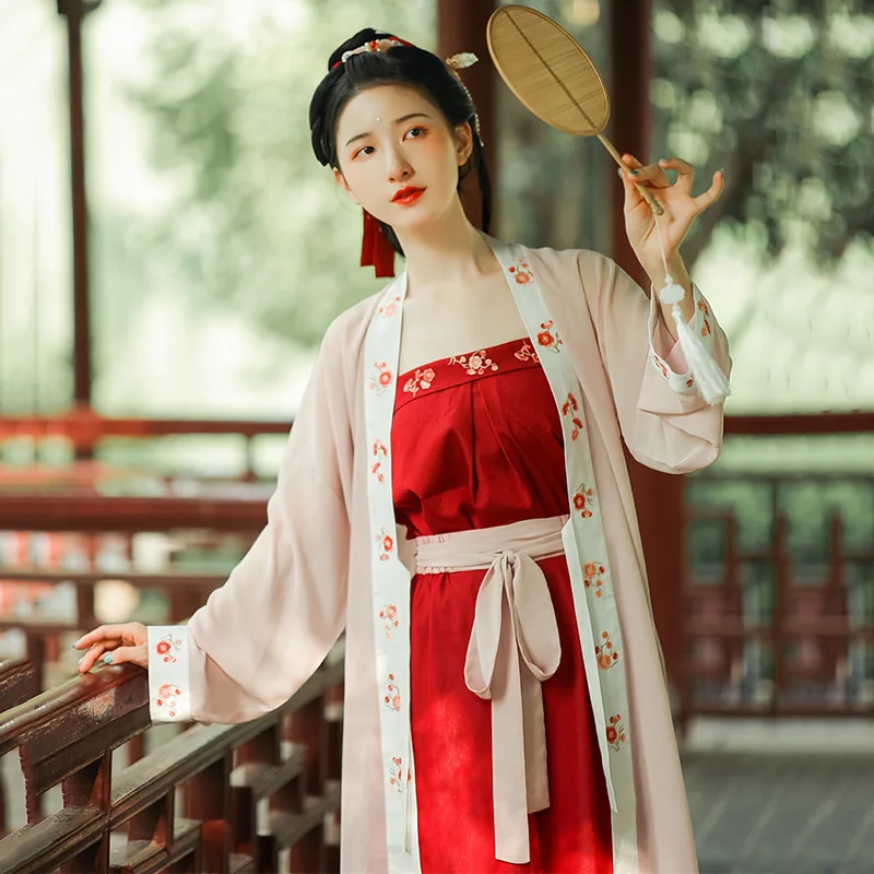 Вышивка Hanfu красный костюм для классических танцев Женский карнавальный наряд
