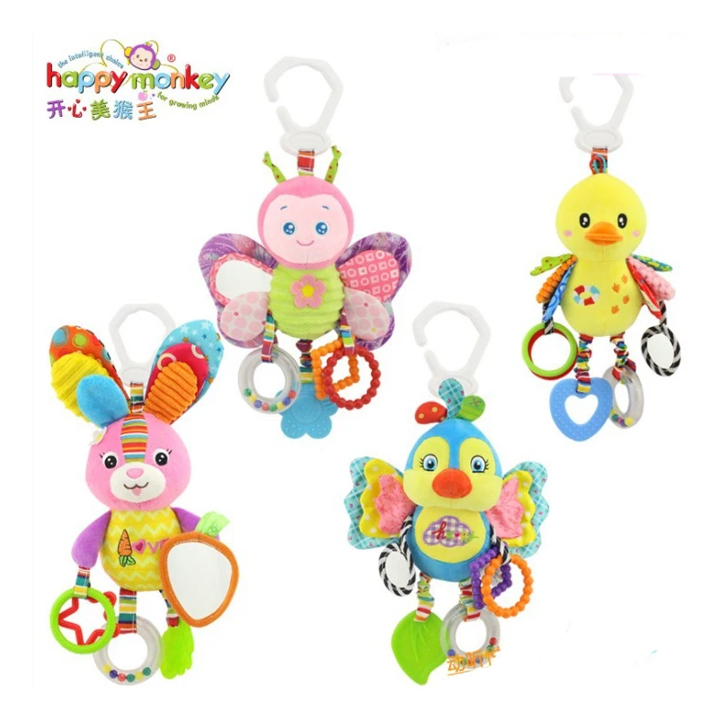 

Happy Monkey Plush Stuffed Animal Bunny Butterfly Toys Rattle Teether Infant Bed Crib Hanging Toys Mobile for Children Kids Gift