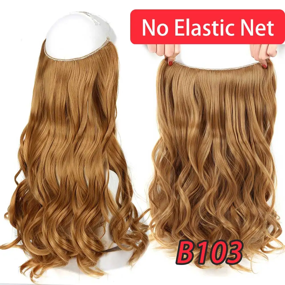 Длинные светлые невидимая проволока без зажимов для наращивания волос, синтетические волосы для женщин, настоящие волосы для наращивания - Цвет: YX02-103