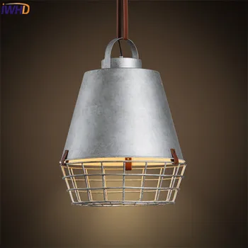 

IWHD Iron Pendant Lights Lighting Living Room Silver barrel Retro Pendant Lamp Cage Vintage Hanglamp Fixrures Kitchen Lamparas