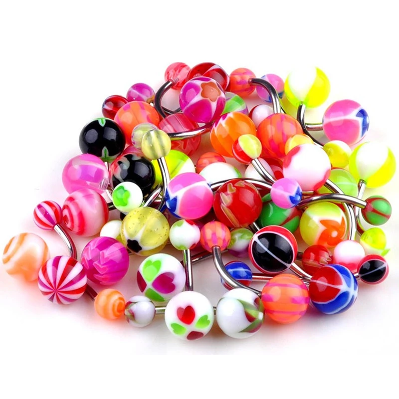 50Pcs 16 Gauge Belly Button Rings Surgical Steel Body Jewelry Belly