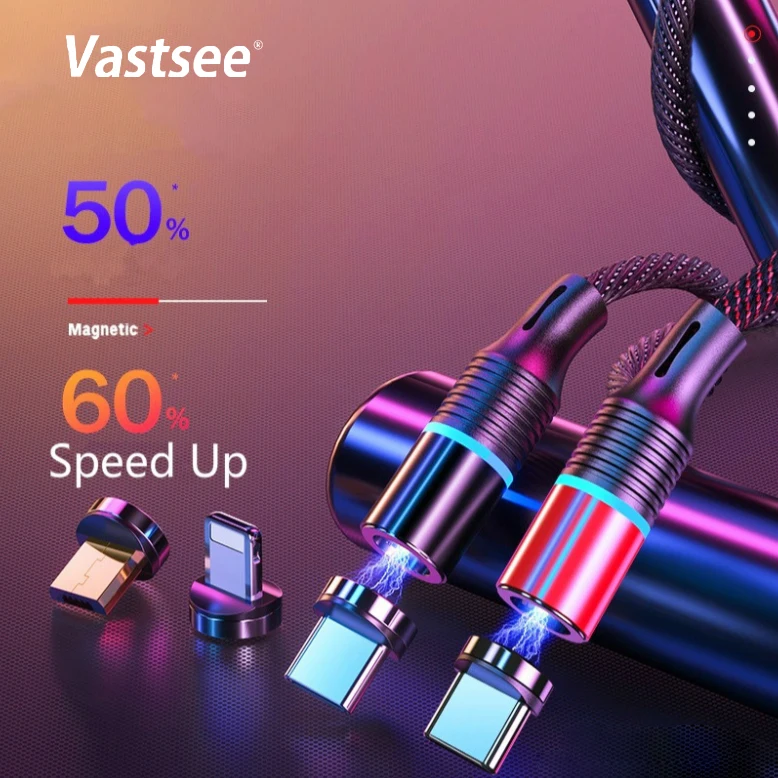 

LED Magnetic Charger USB Cable for Iphone Xs Max Micro USB Type C Cable for Samsung 3a Magnetic Iphone Usb Charger Cord